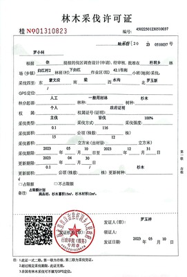 林木采伐許可證:羅小科(桂NO.01310823)公示